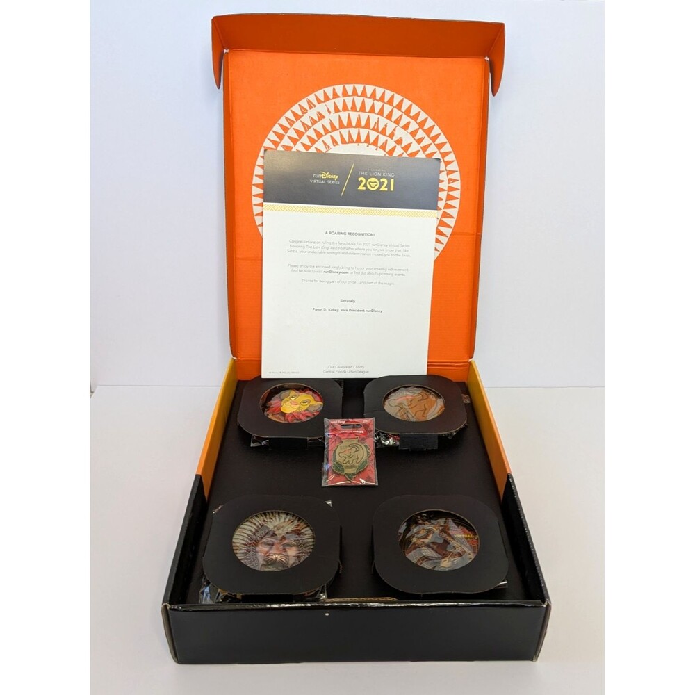 RunDisney Virtual Series Summer 2021 4 Lion King Medals Box Set + Pin Complete